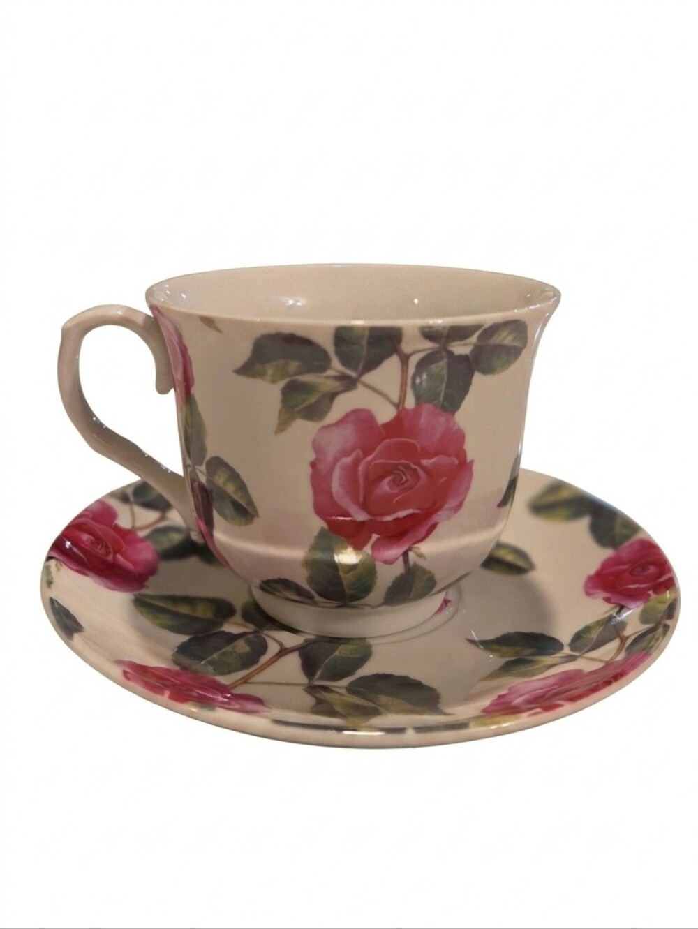 Kent Pottery Tea Cup Saucer Set Rose Pink Red Floral Cottagecore Bridgerton Chic